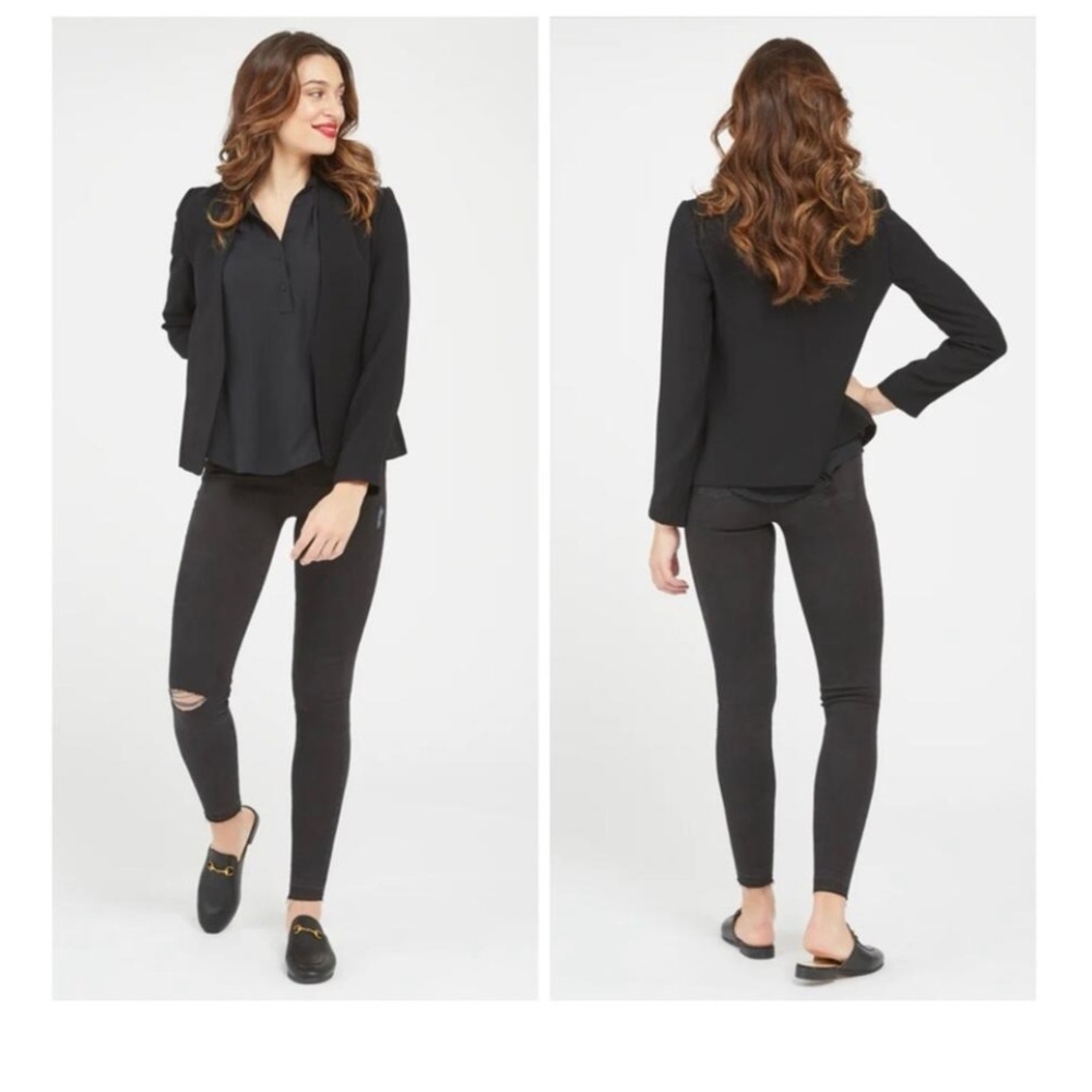 Spanx Black Distressed Denim Leggings Size 1X.